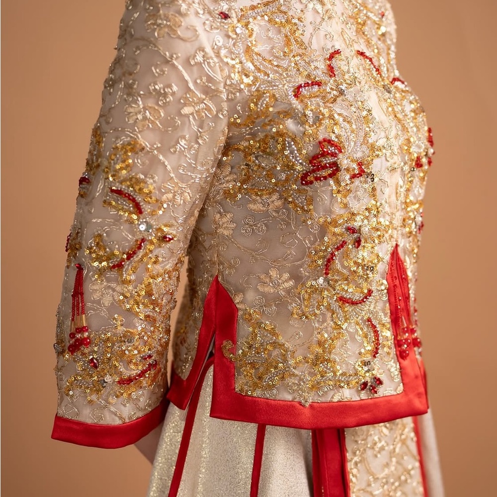 Gold and Red satin Embroidered top Chinese wedding